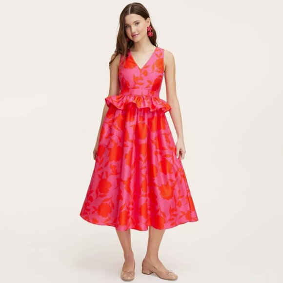 kate spade x target Dresses & Skirts - Kate Spade New York x Target Classic Rose Peplum Midi Dress Pink /Red 12 NWT